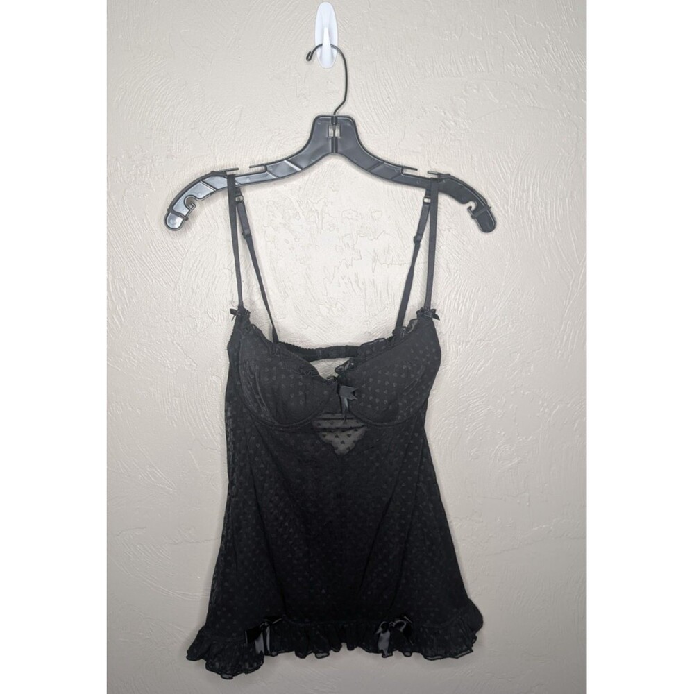 Victorias Secret Womens 36C Black Sheer Heart Sexy Little Things Teddie Lingerie